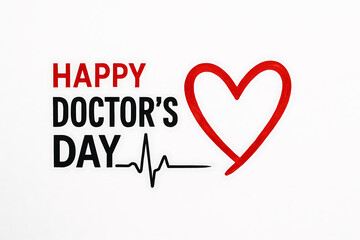 Happy Doctors Day greeting design with red heart heartbeat line and clean medical appreciation message