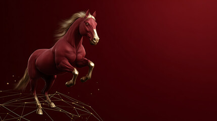 Luxury chinese background with energetic horse, festive oriental background design with golden geometric line pattern and dynamic movement for celebration card