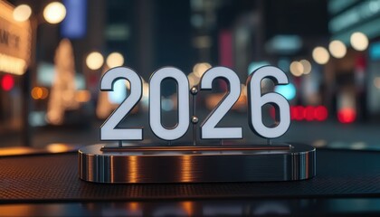 New Year 2026 Flip Clock Concept with Brushed Metal Texture