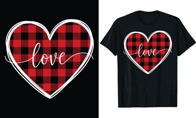 Buffalo Plaid Heart with Cursive Love Valentine Day T Shirt Design