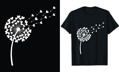 Dandelion Heart Seeds Blowing Silhouette Valentine Day T Shirt Design