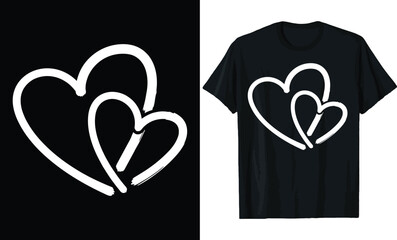 Double Heart Brush Stroke Outline Valentine Day T Shirt Design