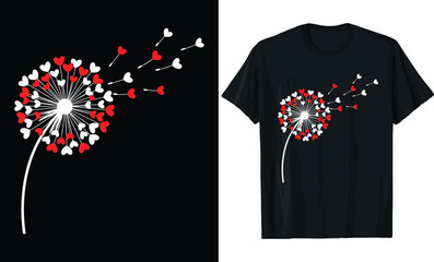 Dandelion Heart Seeds Blowing Valentine Day T Shirt Design