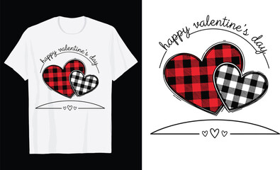 Happy Valentine's Day Buffalo Plaid Hearts Valentine Day T Shirt Design