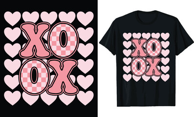 Retro XOXO Pink Hearts Pattern Valentine Day T Shirt Design