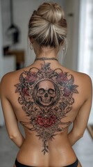 Classic tattoo design on a strong and beautiful woman