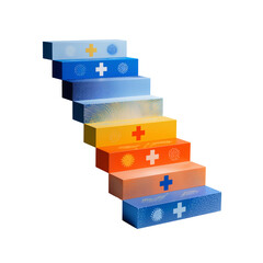 Colorful stairs with medical crosses and abstract designs