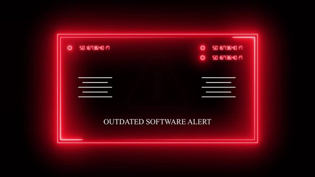 Outdated software alert warning message symbol neon animation isolated on black background