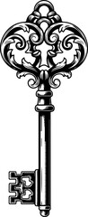 Ornate Vintage Key Drawing silhouette vector illustration