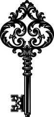 Ornate Vintage Key Drawing silhouette vector illustration