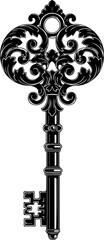Ornate Vintage Key Drawing silhouette vector illustration