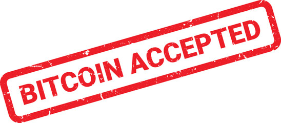 Distressed Red Bitcoin Accepted Stamp Design on White Background for Cryptocurrency Payments