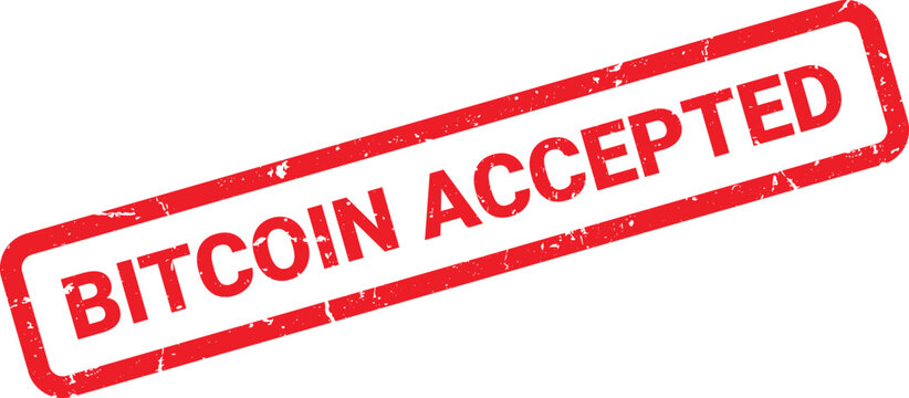 Distressed Red Bitcoin Accepted Stamp Design on White Background for Cryptocurrency Payments