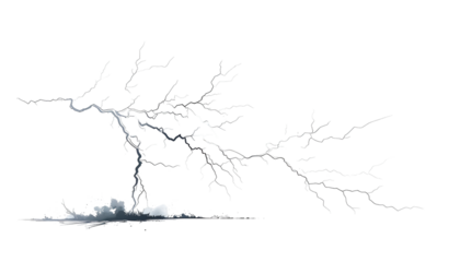 A stylized lightning bolt strikes downward from right to left, white on black background