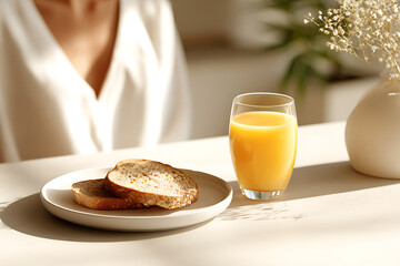 morning breakfast scene, morning sunlight brightens kitchen table with a nutritious breakfast, setting a lifestyle scene with room for text