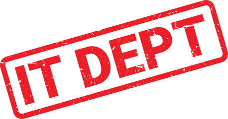 Red IT Dept Rubber Stamp with Distressed Texture on a White Background