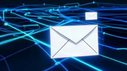 Digital Communication Network with Envelope Icon - Powered by Adobe
