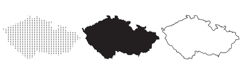 Obraz premium Czech Republic Map Vector Set with Dotted, Solid and Outline Borders Isolated on White