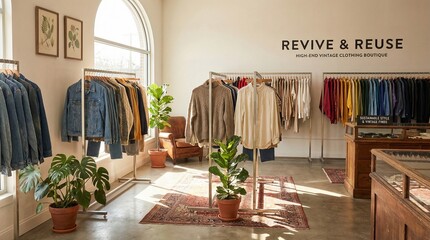 Second hand clothing store interior sustainable lifestyle