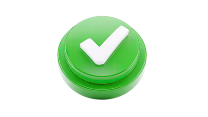3D Green Checkmark Button on White Background