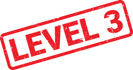Distressed Red Level 3 Stamp on White Background Achievement or Progress Indication