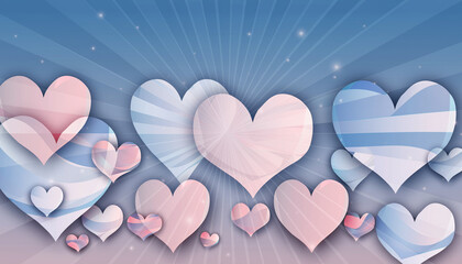 Abstract hearts background with swirling patterns in pastel pinks and blues, conveying love and romance, perfect for greeting cards and digital art