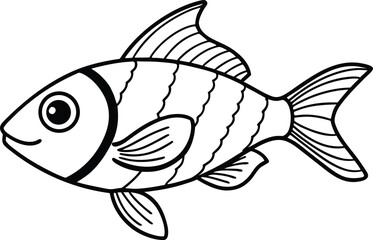 Cartoon fish illustration with stripes and fins isolated
