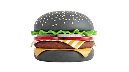 Black Burger with Sesame Seeds and Fresh Ingredients