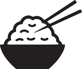 Rice Bowl Icon, Chopsticks Illustration, Asian Cuisine Symbol in Black and White