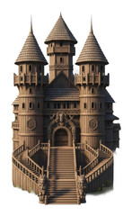 Obraz premium Wooden castle structure fantasy location model aerial view isolated on transparent background