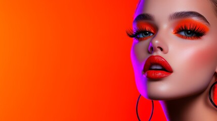 Top model radiates confidence in bold neon tones. A glowing vision of beauty