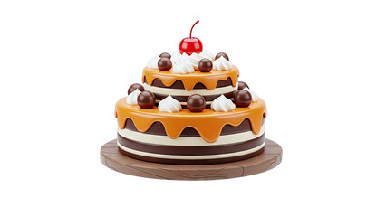 Delicious Two-Tier Cake with Cherry and Chocolate on White