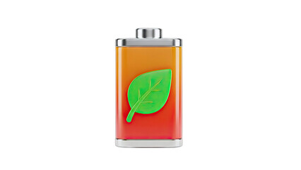 Eco-Friendly Battery with Leaf Symbol on White