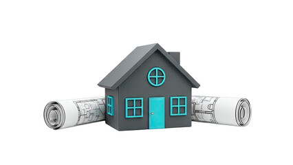 House Model with Blueprints - Real Estate Concept