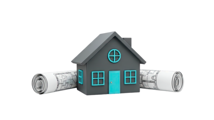 House Model with Blueprints - Real Estate Concept