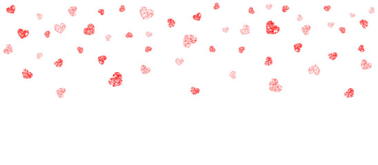 Red heart glitter confetti border overlay on transparent background, romantic celebration decoration