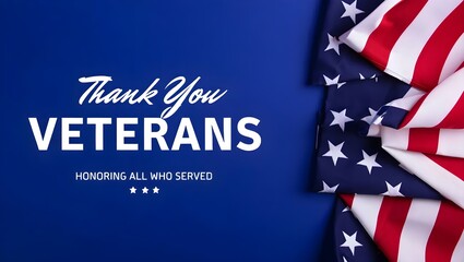 Honoring Veterans with Patriotic Symbols and American Flags on a Blue Background