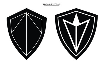 Two black and white shield emblems with geometric designs showcasing a sleek and modern aesthetic