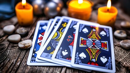 Enchanting evening with tarot cards and flickering candles