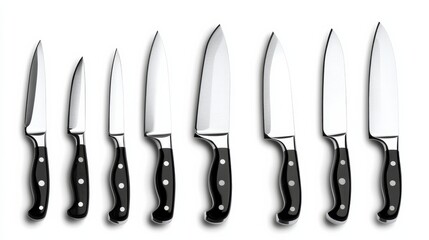 A collection of kitchen knives on a white background. knife set for all cooking needs