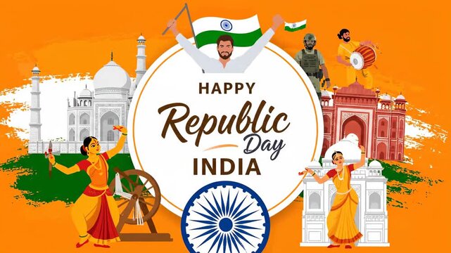Happy Republic Day India Patriotic Celebration Banner Motion Graphic