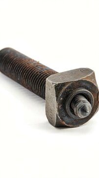 Close-up of a bolt and nut on a white background, suitable for use in technical or industrial contexts