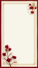 Obraz premium Luxury chinese festive oriental background with red berry frame elegant border design minimal cream space for text celebration invitation card vertical poster