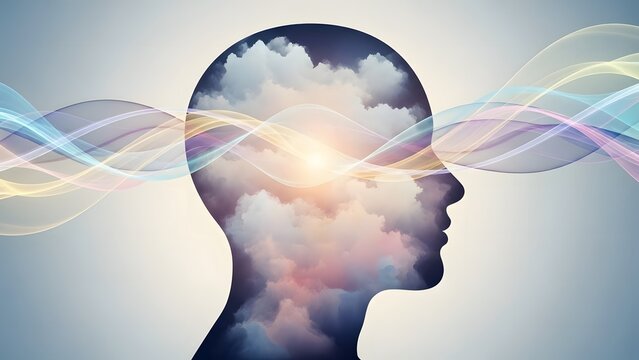 Conceptual illustration of mind-body connection and brain wave activity