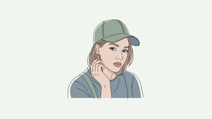 Illustration of a young woman wearing a cap and talking on the phone.