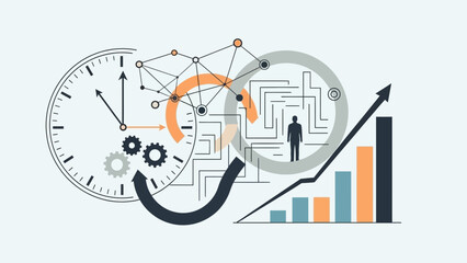 Business strategy and time management concept with clock and graph.