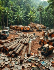 Illegal Logging Scars: Tropical Rainforest Destruction