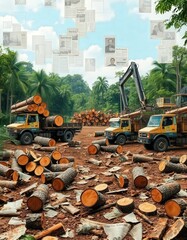 Illegal Logging Scars: Tropical Rainforest Destruction