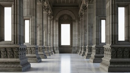 Obraz premium A grand interior of an ancient stone building with ornate columns and arches