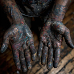 Black History Month studio detail of artist&rsquo;s hands covered in paint